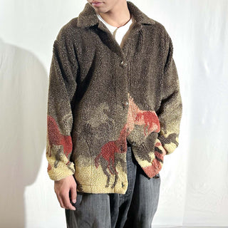 90's～ County Clothing Co. ブラウン コンチョボタン 馬 アニマル フリース ジャケット