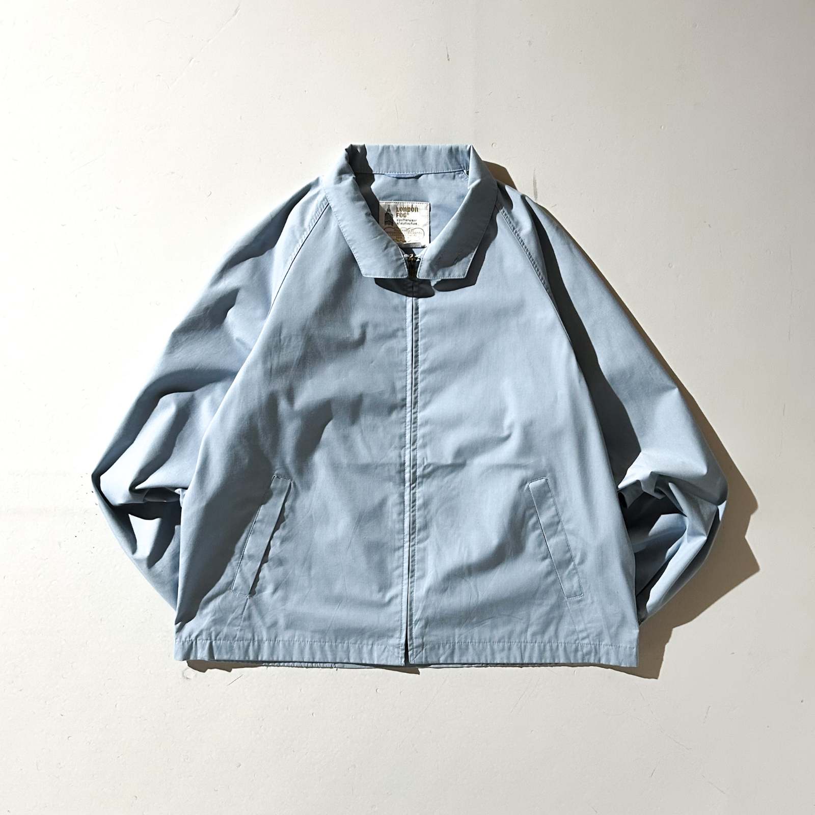 【50s】USA製 ハリントンジャケット　ドリズラー 水色 パンク 企業もの 古着 60s London Fog 一枚袖 ハリントン スウィングトップ