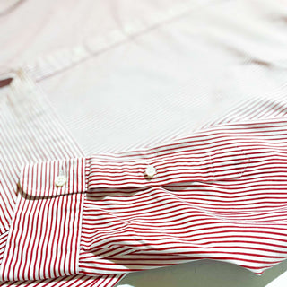 Ralph Lauren レッド×ホワイト マチ付 裾ポニー ストライプ L/Sシャツ