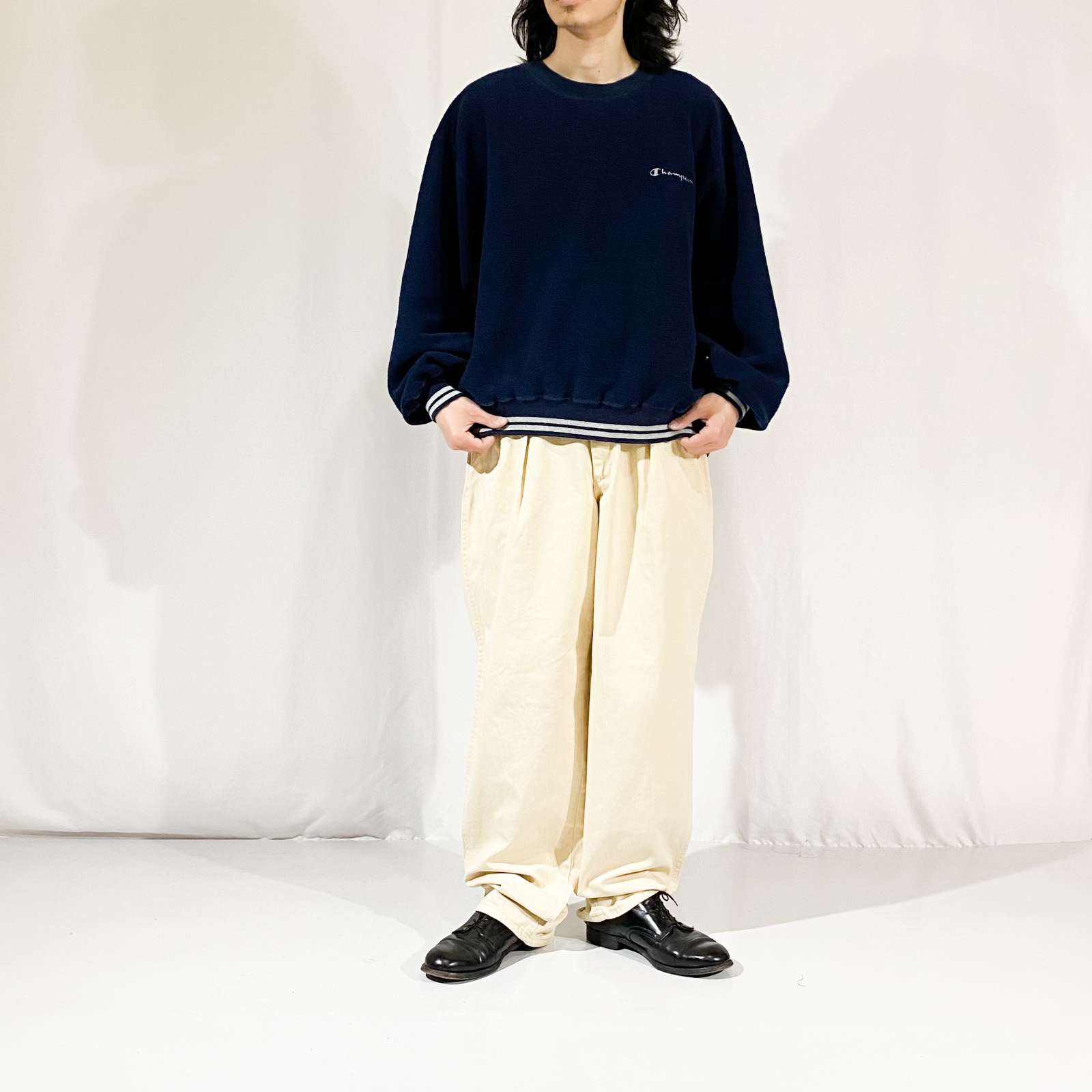 champion 表起毛 リブ切替 スウェット シャツ
