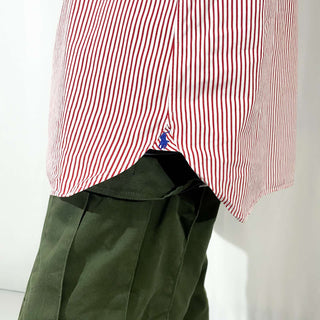 Ralph Lauren レッド×ホワイト マチ付 裾ポニー ストライプ L/Sシャツ