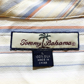Tommy Bahama オレンジ×ブルーストライプ シルク L/Sシャツ