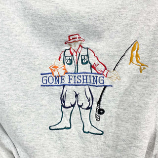 90's "made in USA" GONE Fishing グレー フィッシング 刺繍 スウェット シャツ
