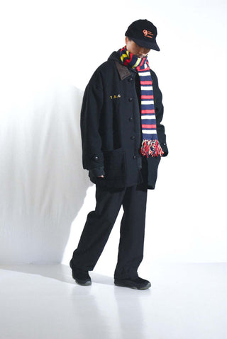 90's ROOTS OUTDOORS ブラック レザー切替 ウール メルトン ジャケット