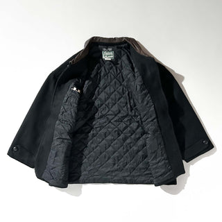 90's ROOTS OUTDOORS ブラック レザー切替 ウール メルトン ジャケット