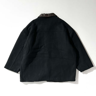 90's ROOTS OUTDOORS ブラック レザー切替 ウール メルトン ジャケット