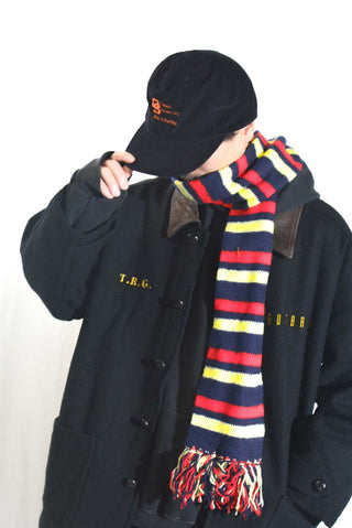 90's ROOTS OUTDOORS ブラック レザー切替 ウール メルトン ジャケット