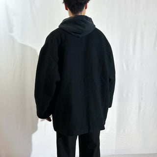 90's ROOTS OUTDOORS ブラック レザー切替 ウール メルトン ジャケット