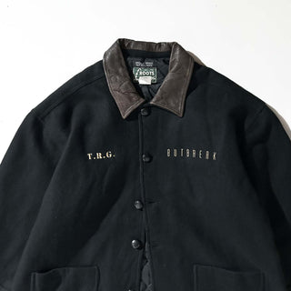 90's ROOTS OUTDOORS ブラック レザー切替 ウール メルトン ジャケット