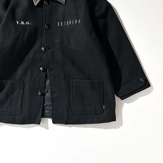 90's ROOTS OUTDOORS ブラック レザー切替 ウール メルトン ジャケット
