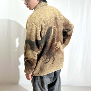 90's～ "made in Canada" County Clothing Co. ライトブラウン 馬 アニマル フリース ジャケット