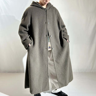 ～90's "made in Russia" オリーブ フーデッド メルトン ロング コート