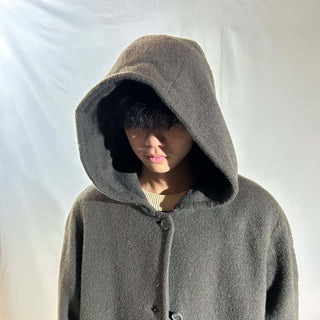 ～90's "made in Russia" オリーブ フーデッド メルトン ロング コート