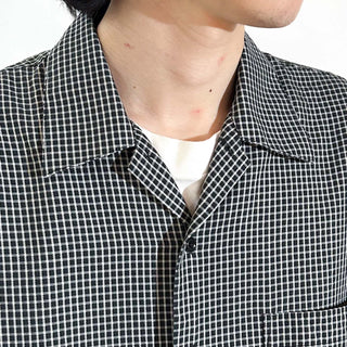 00's HAGGAR レーヨン×ポリエステル オープンカラー チェック S/Sシャツ