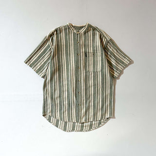 90's JORDACHE ストライプ スタンドカラー S/Sシャツ