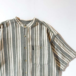 90's JORDACHE ストライプ スタンドカラー S/Sシャツ