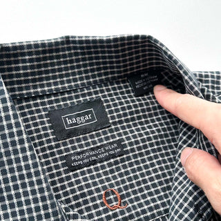 00's HAGGAR レーヨン×ポリエステル オープンカラー チェック S/Sシャツ
