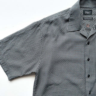 00's HAGGAR レーヨン×ポリエステル オープンカラー チェック S/Sシャツ