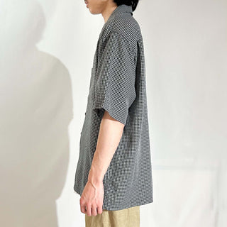 00's HAGGAR レーヨン×ポリエステル オープンカラー チェック S/Sシャツ