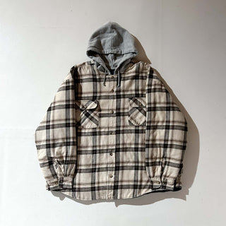 90's～00's basic editions 裏キルティング フーデッド ポケット付き マルチチェック ネル シャツジャケット