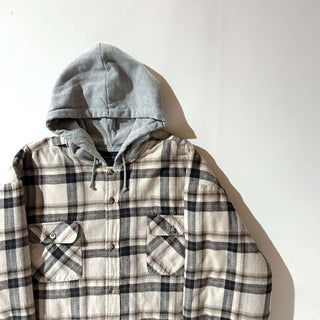 90's～00's basic editions 裏キルティング フーデッド ポケット付き マルチチェック ネル シャツジャケット