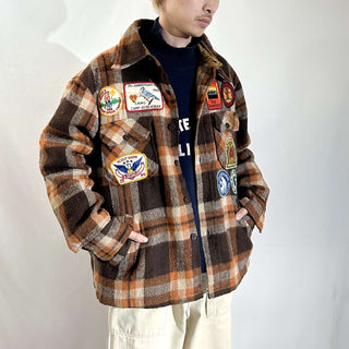 70's KINGSPORT ワッペン ウール チェック CPO シャツジャケット