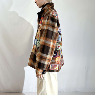 70's KINGSPORT ワッペン ウール チェック CPO シャツジャケット