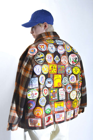 70's KINGSPORT ワッペン ウール チェック CPO シャツジャケット