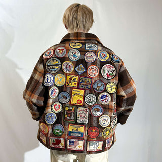 70's KINGSPORT ワッペン ウール チェック CPO シャツジャケット