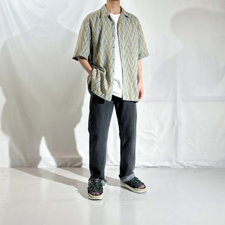 90's "fabric woven in Japan" JHANE BARNES 総柄 オープンカラー S/Sシャツ
