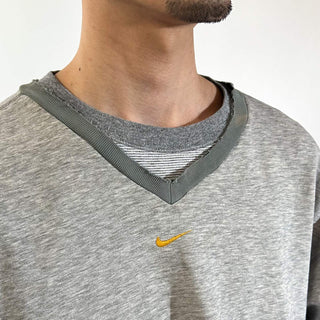 90's～00's NIKE ボロ センタースウッシュ Vネック スウェット シャツ