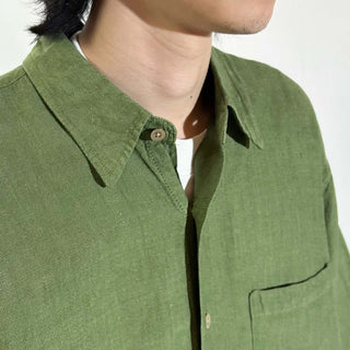 00's Van Heusen リネン×レーヨン オリーブ S/Sシャツ