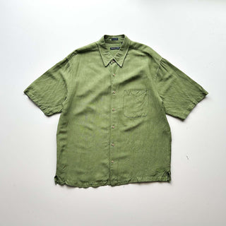 00's Van Heusen リネン×レーヨン オリーブ S/Sシャツ