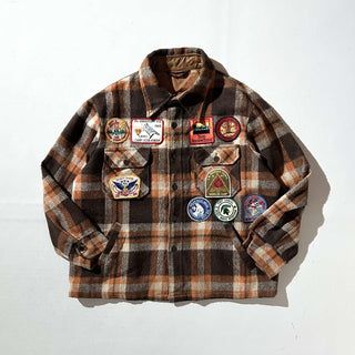 70's KINGSPORT ワッペン ウール チェック CPO シャツジャケット
