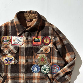 70's KINGSPORT ワッペン ウール チェック CPO シャツジャケット