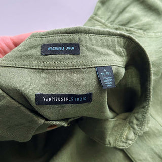 00's Van Heusen リネン×レーヨン オリーブ S/Sシャツ