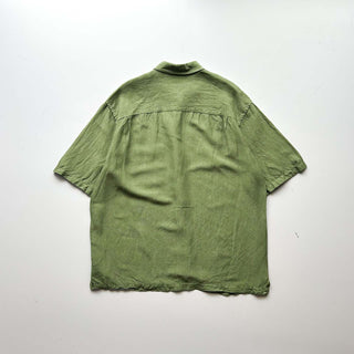 00's Van Heusen リネン×レーヨン オリーブ S/Sシャツ