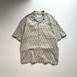 90's "fabric woven in Japan" JHANE BARNES 総柄 オープンカラー S/Sシャツ
