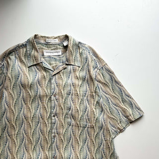 90's "fabric woven in Japan" JHANE BARNES 総柄 オープンカラー S/Sシャツ