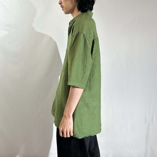 00's Van Heusen リネン×レーヨン オリーブ S/Sシャツ