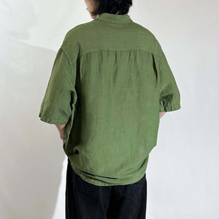 00's Van Heusen リネン×レーヨン オリーブ S/Sシャツ