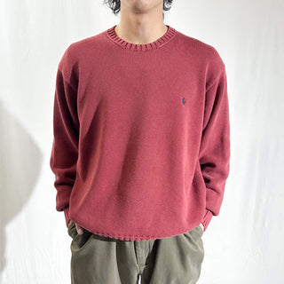 90's～ OLD RALPH LAUREN ワインレッド ワンポイント コットン ニット セーター