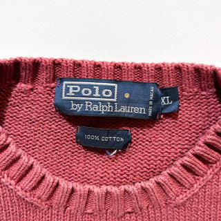90's～ OLD RALPH LAUREN ワインレッド ワンポイント コットン ニット セーター