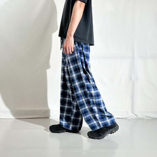 00's Lands' End オンブレ風 チェック ドローコード ワイド パジャマ パンツ