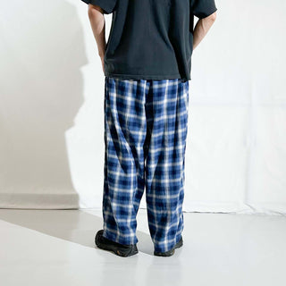 00's Lands' End オンブレ風 チェック ドローコード ワイド パジャマ パンツ