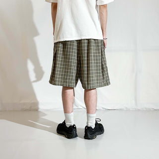 00's puritan ドローコード チェック ワイド ショーツ