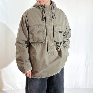 00's Eddie Bauer LEGEND "Mt. Adams Pullover" オリーブ ドローコード コットンキャンバス フィッシング ジャケット