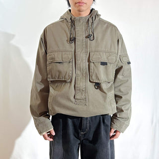 00's Eddie Bauer LEGEND "Mt. Adams Pullover" オリーブ ドローコード コットンキャンバス フィッシング ジャケット