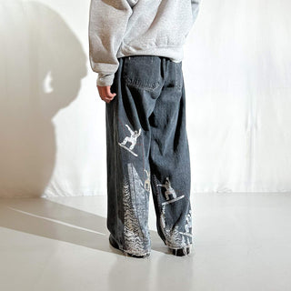 00's no boundaries "Snowboarder Graphics" スケーター ワイド デニム パンツ