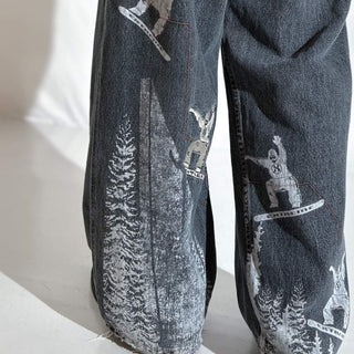 00's no boundaries "Snowboarder Graphics" スケーター ワイド デニム パンツ